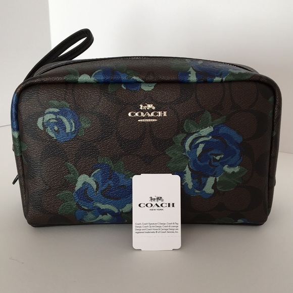 Coach Signature Jumbo Blue Floral Cosmetic Case - Picture 1 of 8